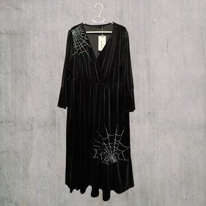 Bloomchic Black Velvet Suede Long Dress Women Plus 22 NWT Spider Web Grunge Goth